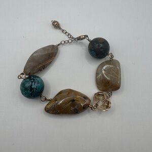 Vintage Sterling Silver Bracelet – Turquoise & Rutilated Quartz Cabochon.